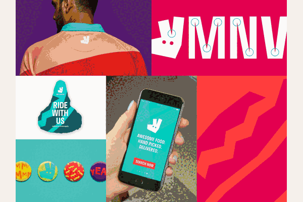 A slideshow of our Deliveroo identity, food photography, digital work and rider uniform